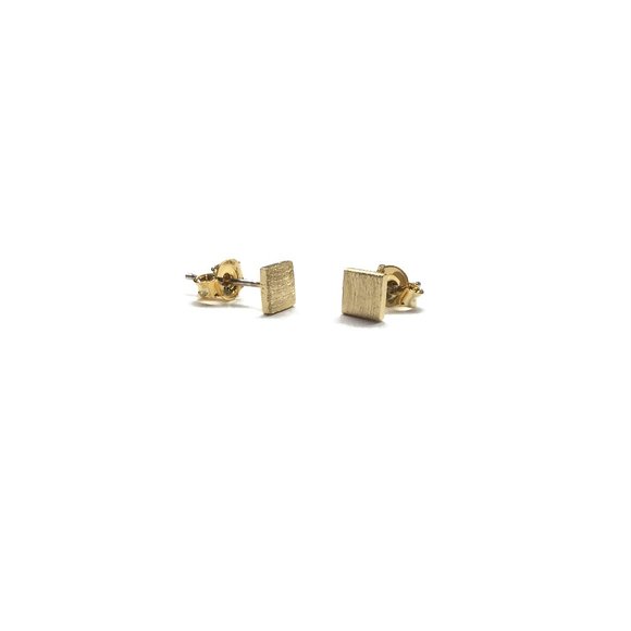 Tiny Square Gold Brushed Stainless Steel Metal Sterling silver Post Earrings - Picture 2 of 4